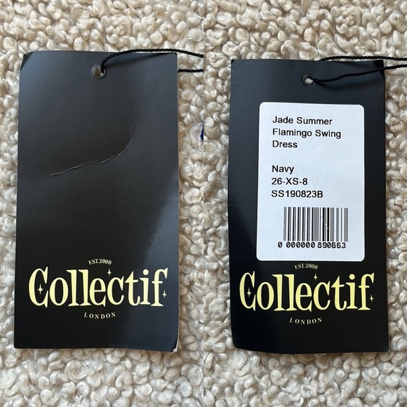 COLLECTIF Jade Summer Flamingo Swing Dress in Navy NWT Size XS - Picture 12 of 15